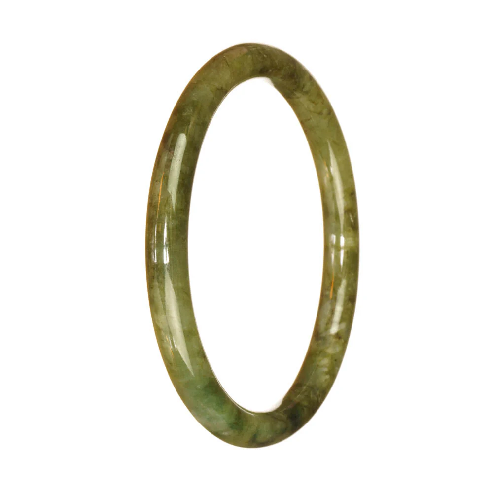 Genuine Grade A Green Pattern Jadeite Bangle - 61mm Petite Round