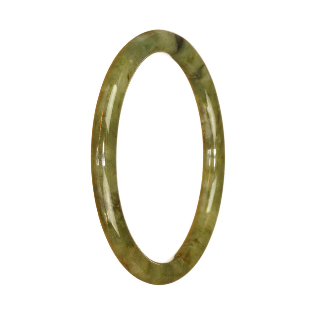 Genuine Grade A Green Pattern Jadeite Bangle - 61mm Petite Round - Image 2