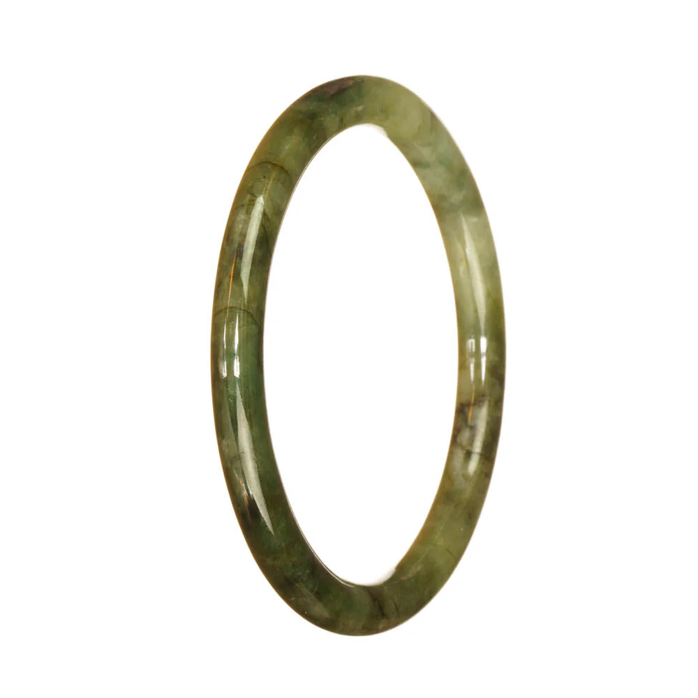 Genuine Grade A Green Pattern Burmese Jade Bracelet - 60mm Petite Round