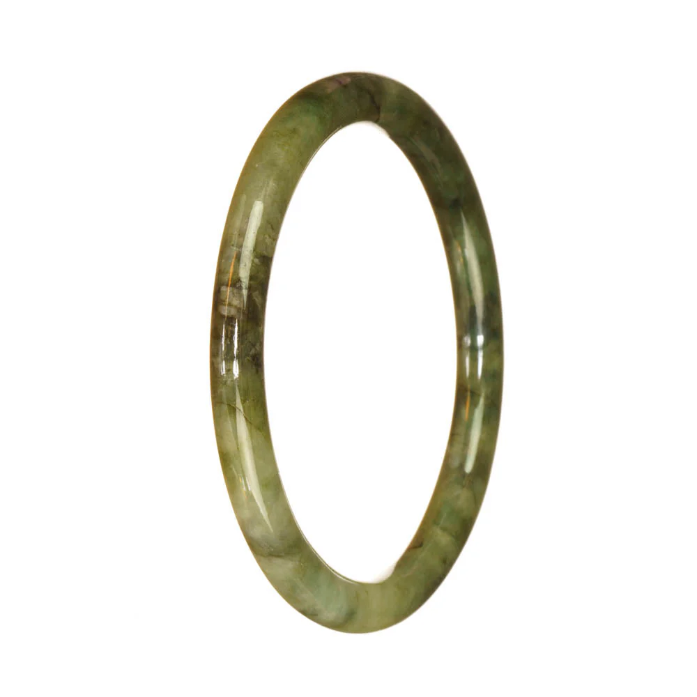 Genuine Grade A Green Pattern Burmese Jade Bracelet - 60mm Petite Round - Image 3