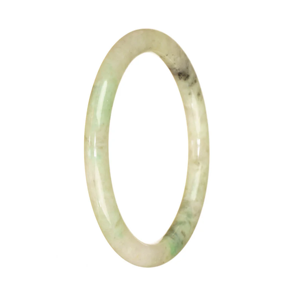 Certified Grade A Light Green Pattern Burmese Jade Bangle - 60mm Petite Round