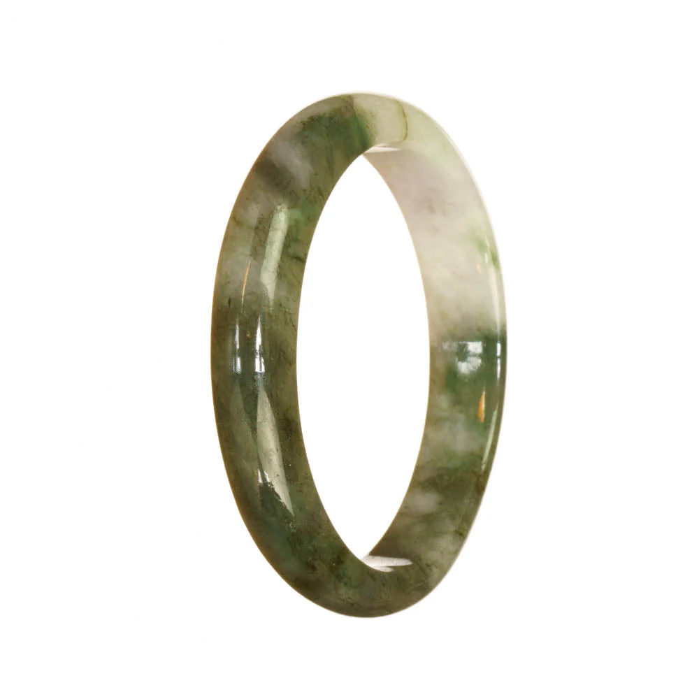 Genuine Untreated Green and White Pattern Traditional Jade Bangle - 55mm Half Moon