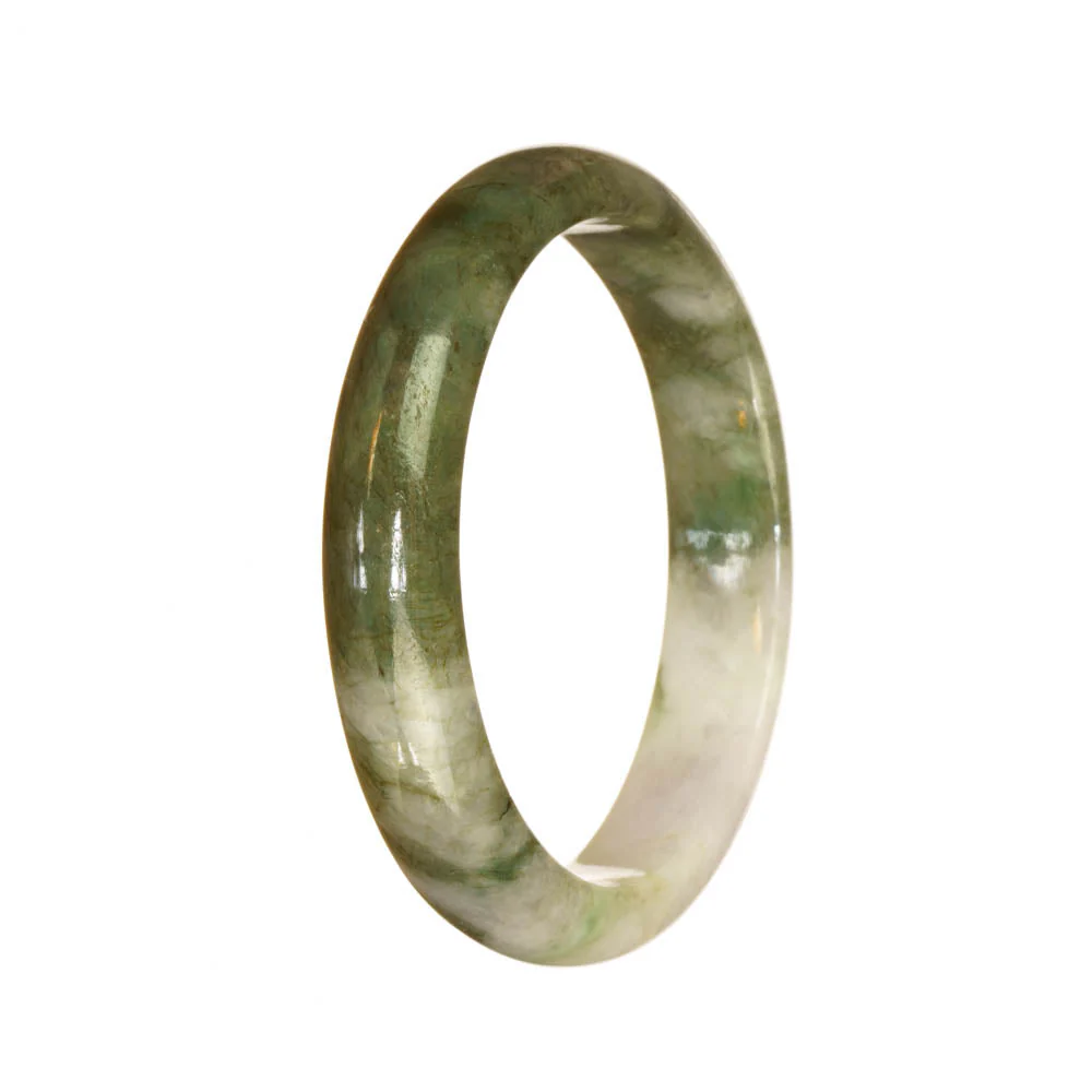 Genuine Untreated Green and White Pattern Traditional Jade Bangle - 55mm Half Moon - Image 2