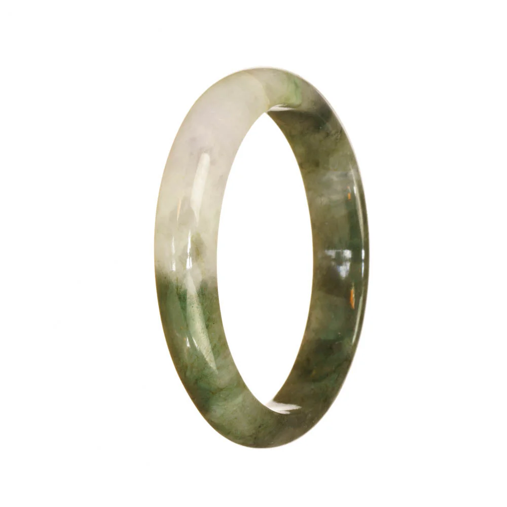 Genuine Untreated Green and White Pattern Traditional Jade Bangle - 55mm Half Moon - Image 3