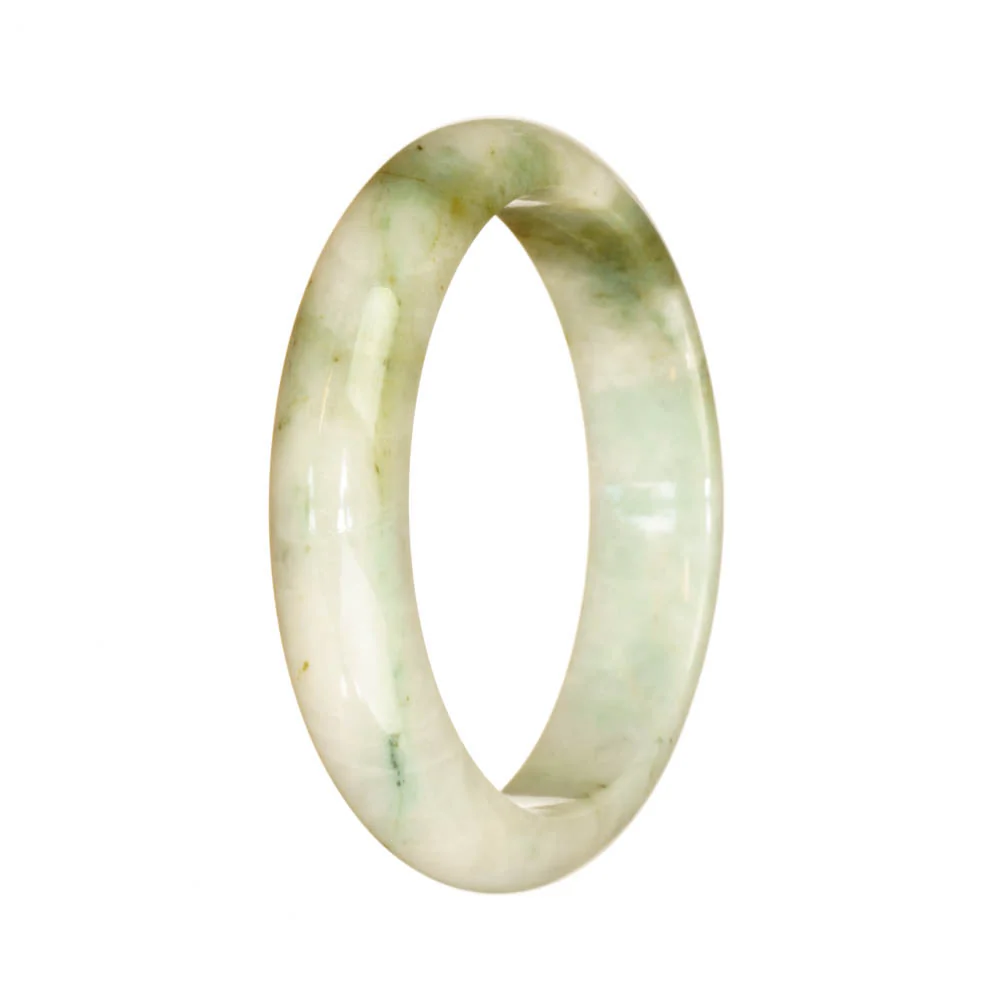 Genuine Grade A White and Green Pattern Jadeite Bangle - 55mm Half Moon