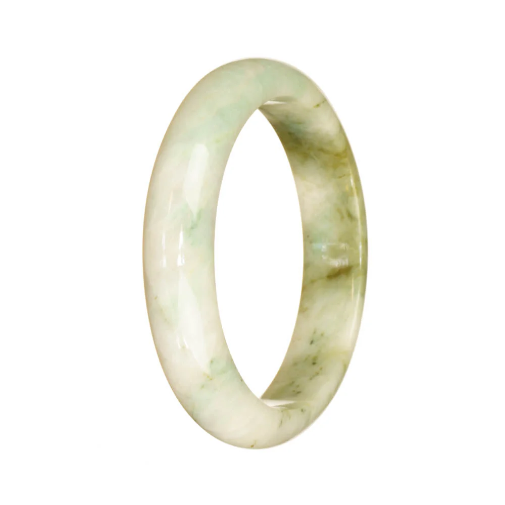 Genuine Grade A White and Green Pattern Jadeite Bangle - 55mm Half Moon - Image 2