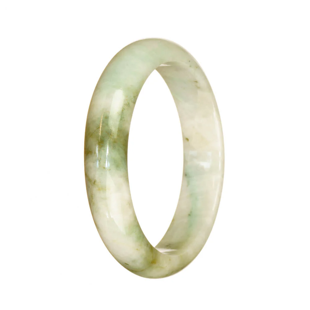 Genuine Grade A White and Green Pattern Jadeite Bangle - 55mm Half Moon - Image 3
