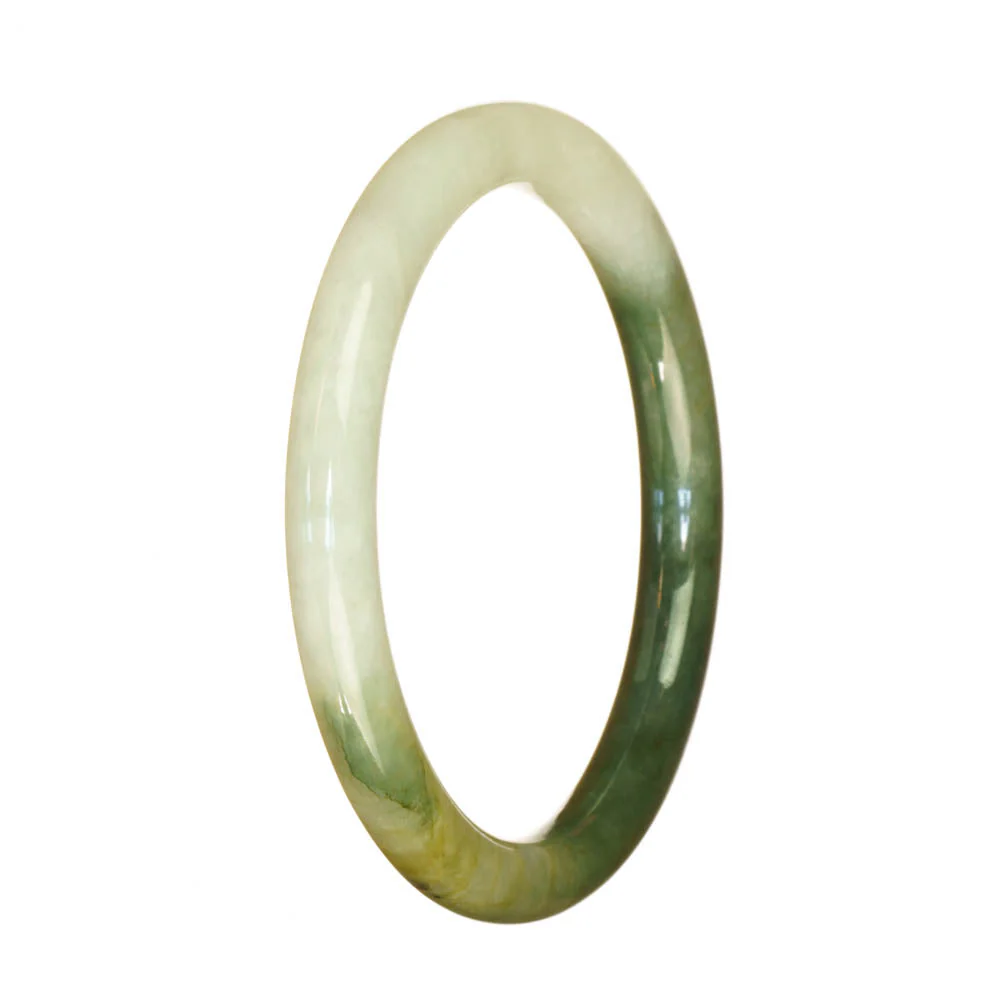 Genuine Grade A White and Green Pattern Burma Jade Bracelet - 59mm Petite Round - Image 2