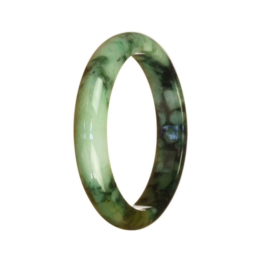 Genuine Grade A Green Pattern Burma Jade Bangle Bracelet - 55mm Half Moon