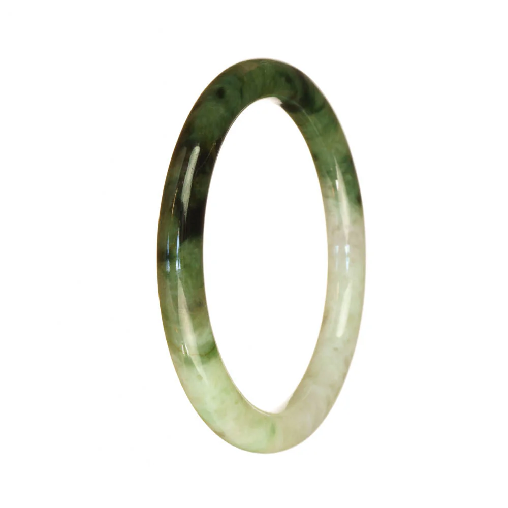 Genuine Grade A White and Green Pattern Burmese Jade Bangle Bracelet - 56mm Petite Round