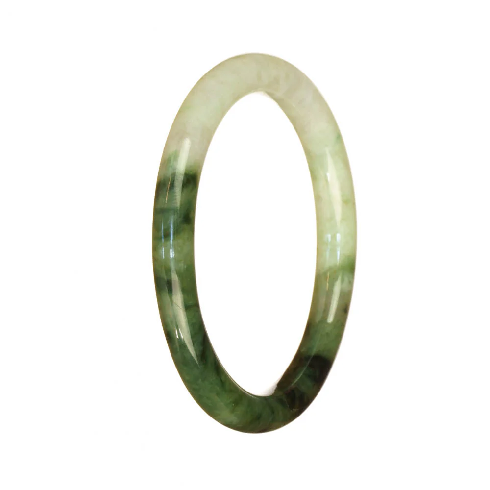 Genuine Grade A White and Green Pattern Burmese Jade Bangle Bracelet - 56mm Petite Round - Image 2