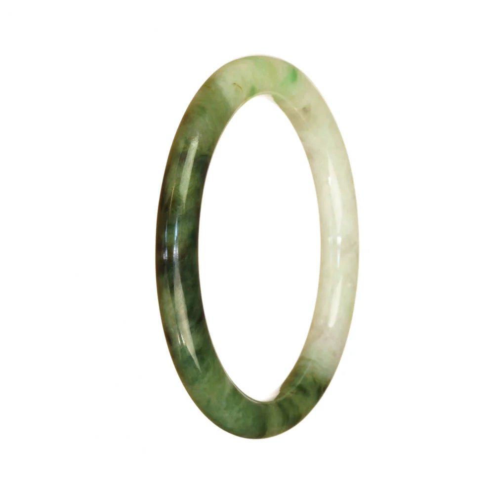 Genuine Grade A White and Green Pattern Burmese Jade Bangle Bracelet - 56mm Petite Round - Image 3