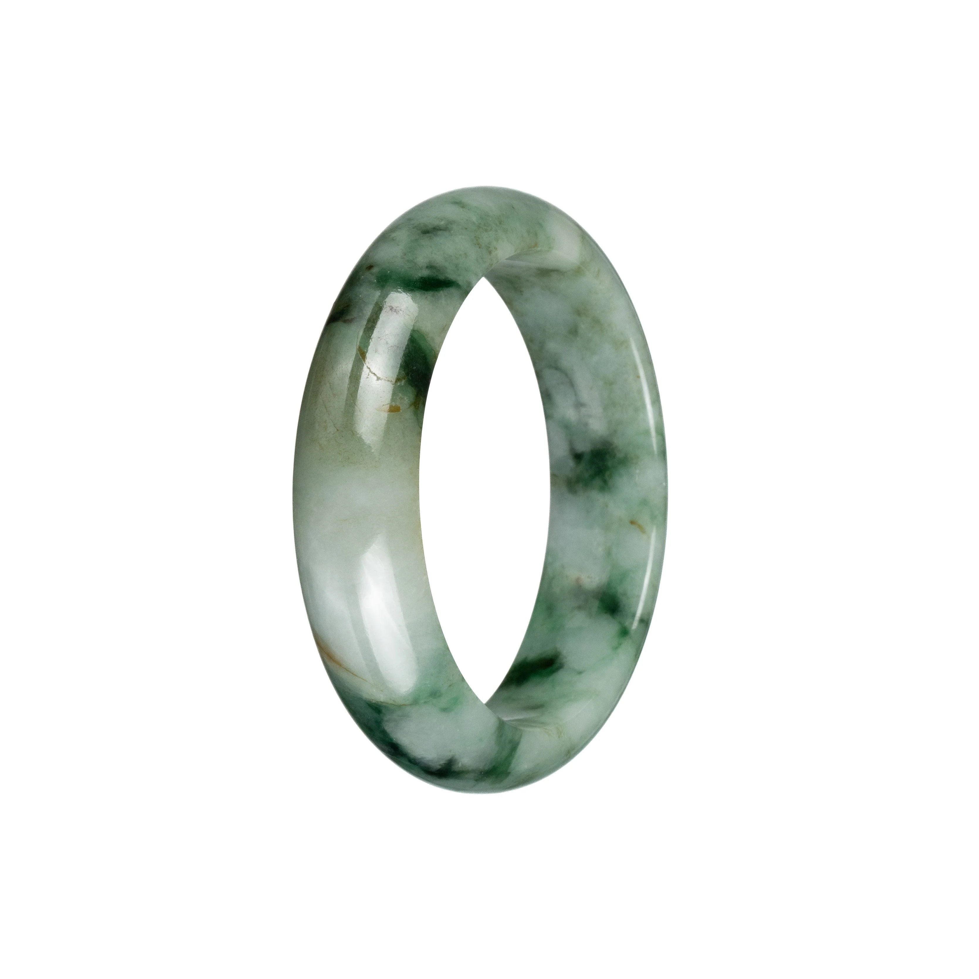 Genuine Grade A Green Pattern Burma Jade Bangle Bracelet - 53mm Half Moon - Image 2