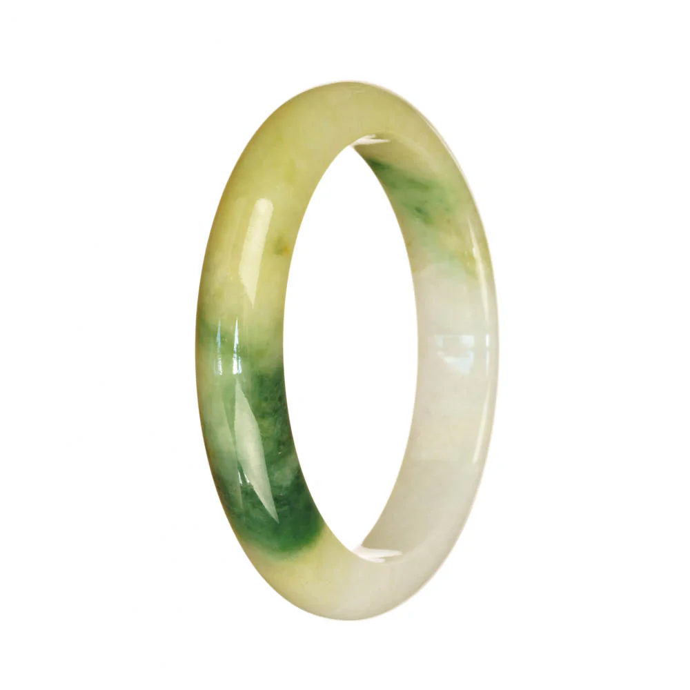 Real Natural White Green and Brown Pattern Traditional Jade Bangle Bracelet - 55mm Half Moon