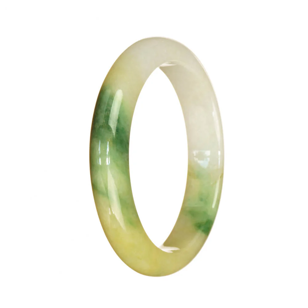 Real Natural White Green and Brown Pattern Traditional Jade Bangle Bracelet - 55mm Half Moon - Image 3