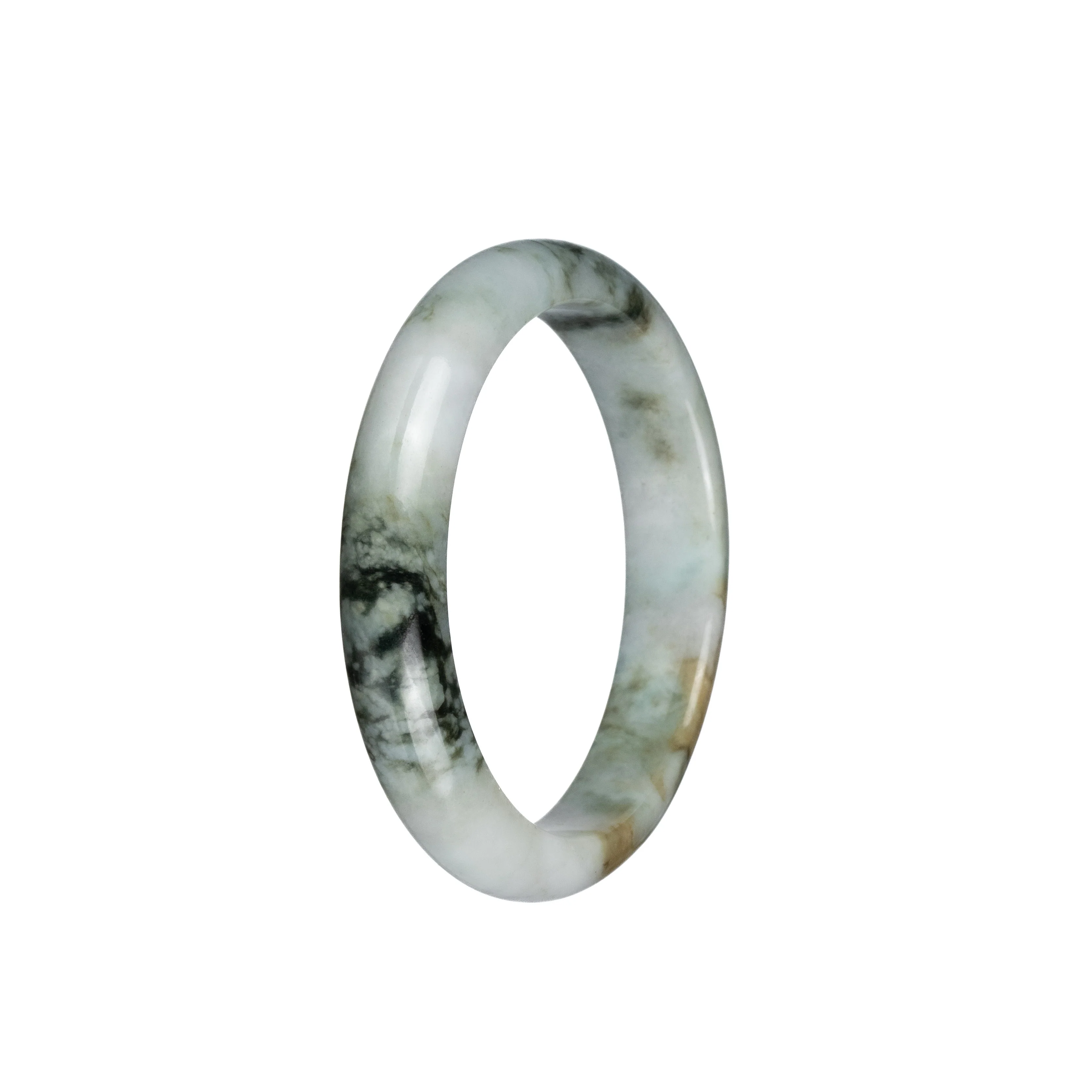 Real Grade A White and Green Pattern Jadeite Bangle Bracelet - 53mm Half Moon - Image 2