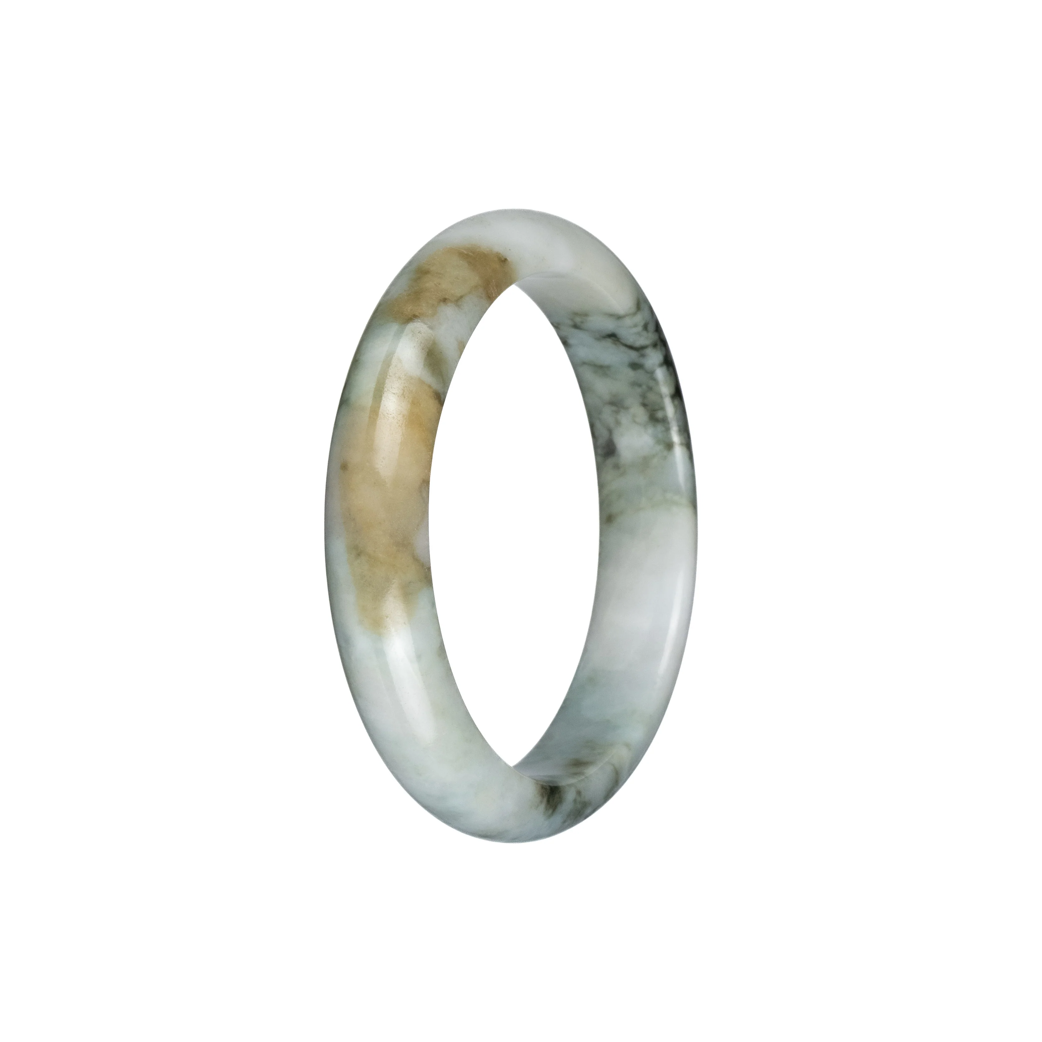 Real Grade A White and Green Pattern Jadeite Bangle Bracelet - 53mm Half Moon - Image 3