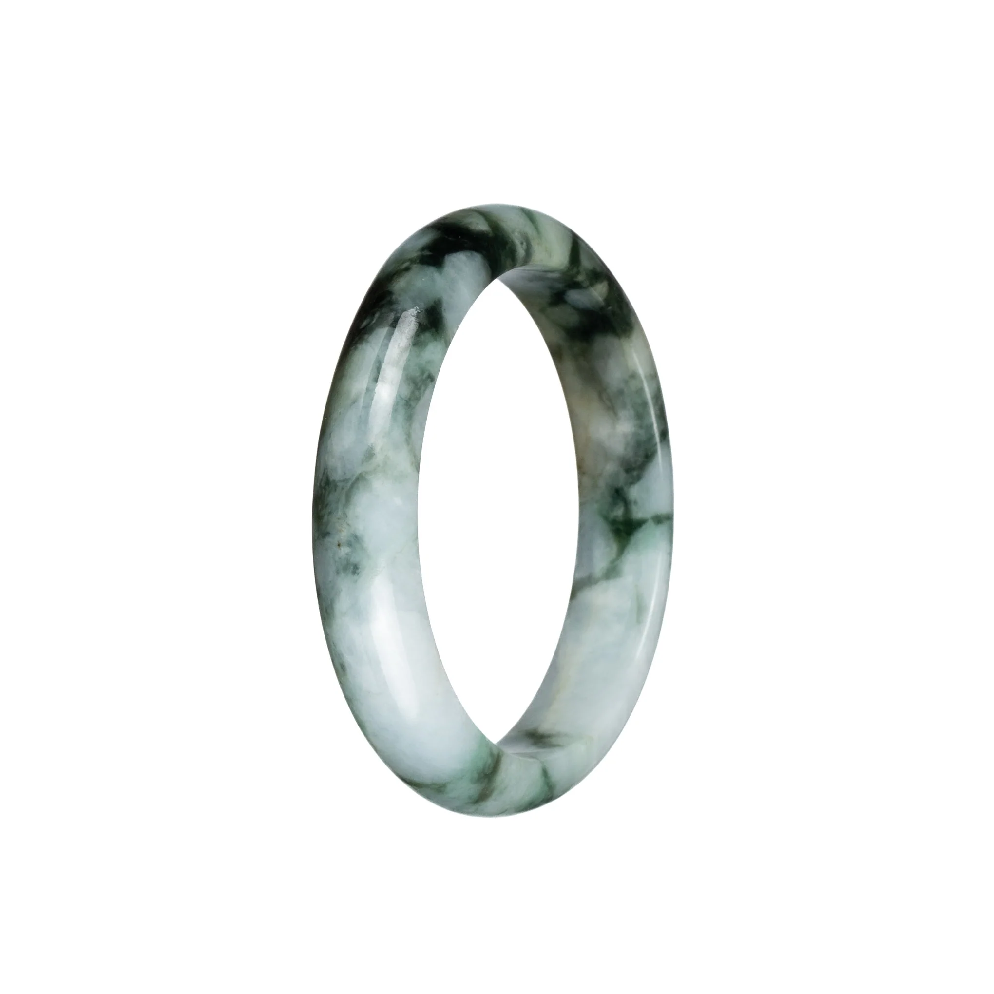 Certified Natural White and Green Pattern Jadeite Bangle Bracelet - 54mm Half Moon - Image 2