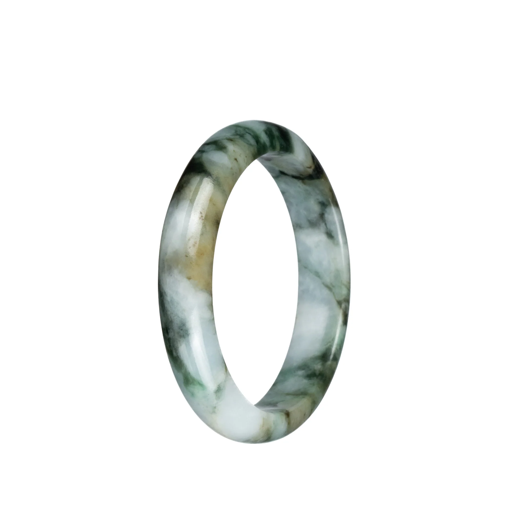 Certified Natural White and Green Pattern Jadeite Bangle Bracelet - 54mm Half Moon - Image 3