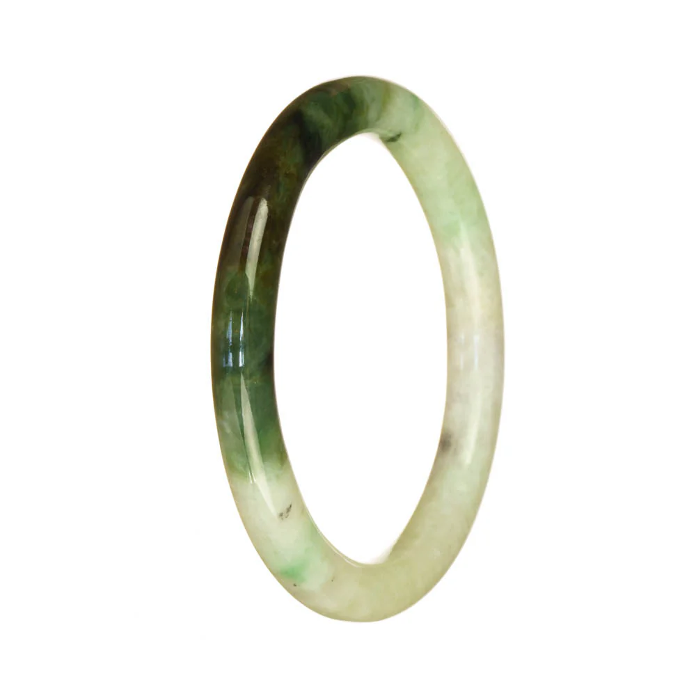 Real Grade A White and Green Pattern Jade Bracelet - 55mm Petite Round