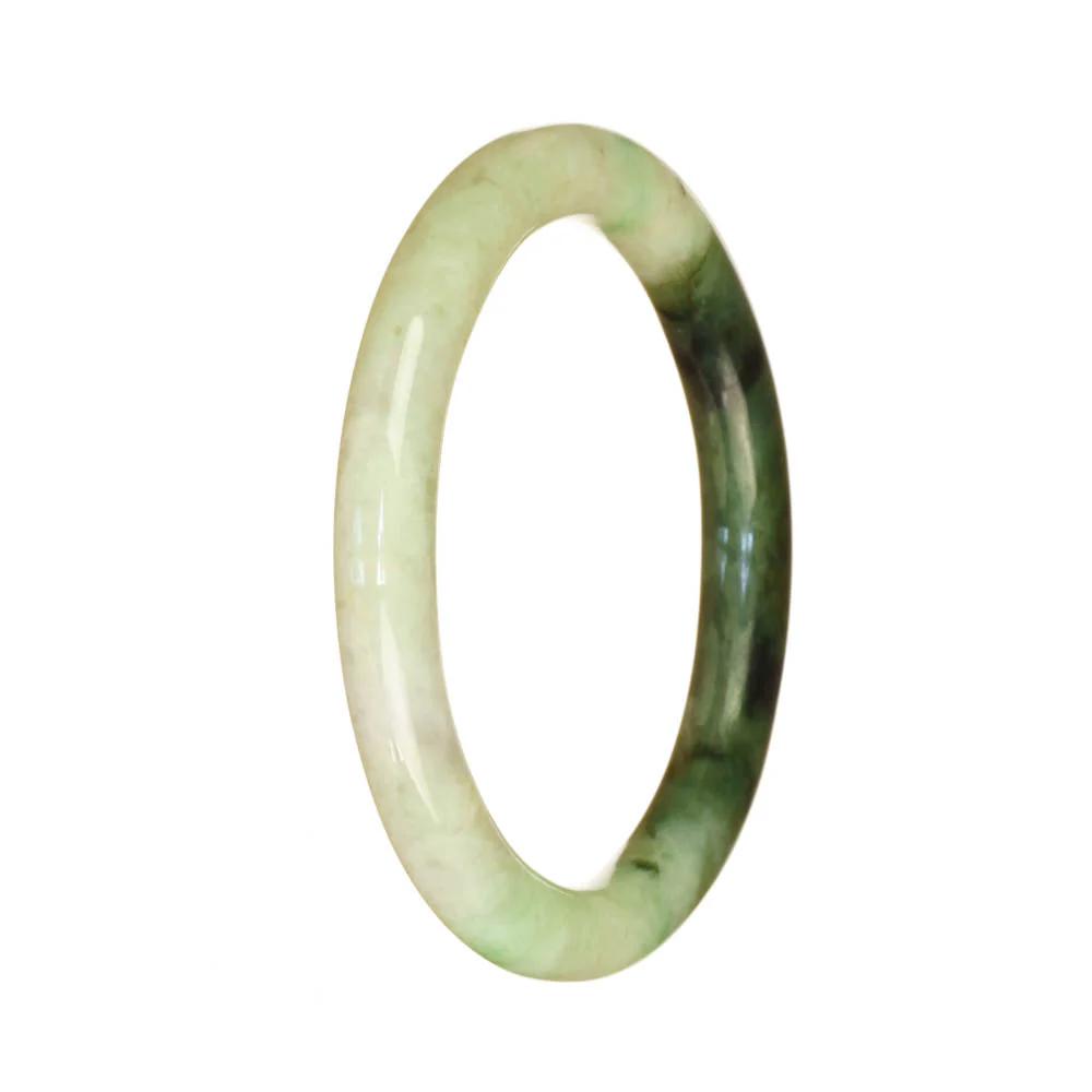 Real Grade A White and Green Pattern Jade Bracelet - 55mm Petite Round - Image 2