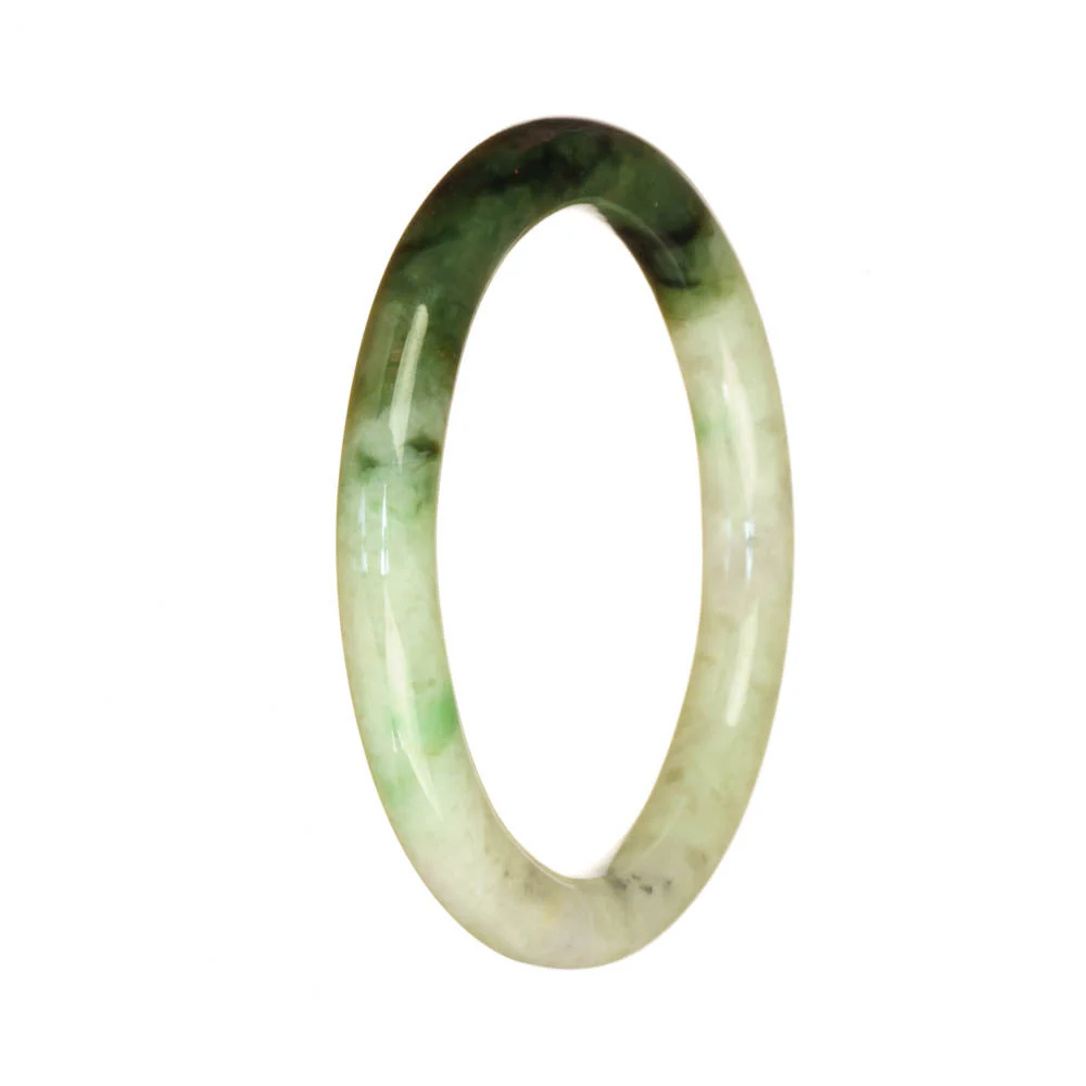 Real Grade A White and Green Pattern Jade Bracelet - 55mm Petite Round - Image 3
