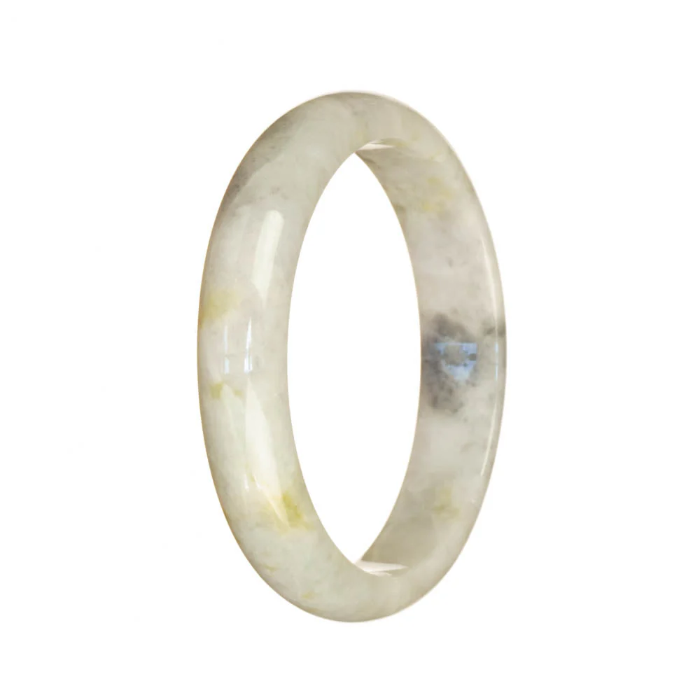 Genuine Grade A White and Greyish Jade Bangle Bracelet - 56mm Half Moon