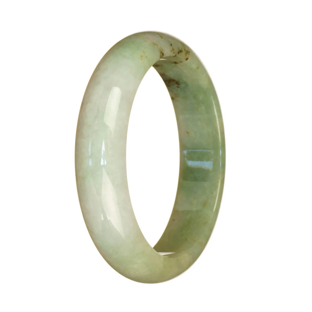 Real Untreated Green and White Pattern Burma Jade Bracelet - 57mm Half Moon