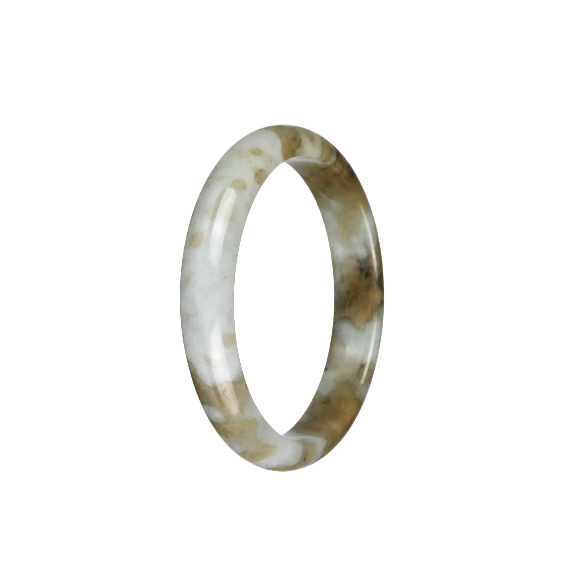Genuine Untreated White and Brown Pattern Burmese Jade Bangle - 54mm Half Moon - Image 3