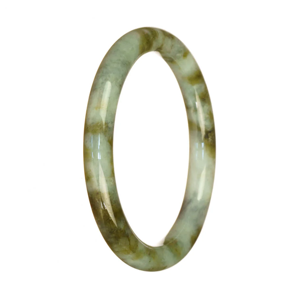 Genuine Grade A Light Green and Brown Pattern Burma Jade Bracelet - 59mm Petite Round
