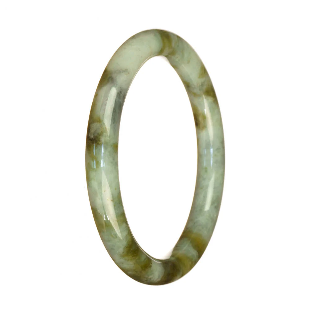 Genuine Grade A Light Green and Brown Pattern Burma Jade Bracelet - 59mm Petite Round - Image 2