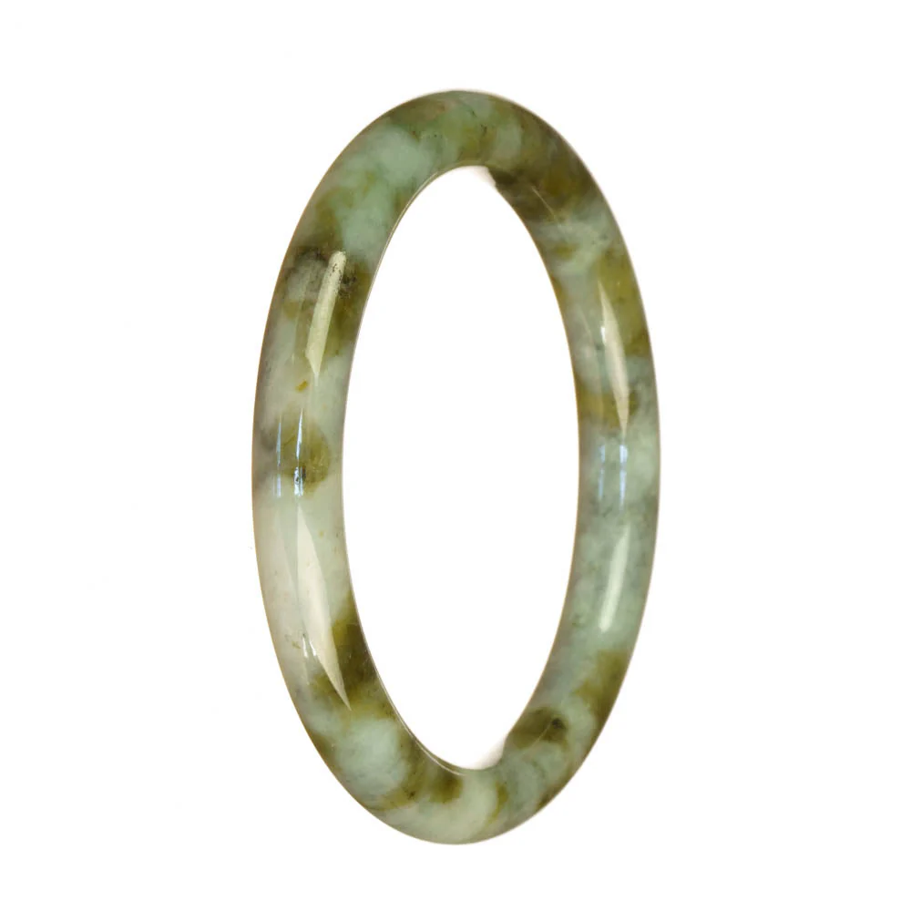 Genuine Grade A Light Green and Brown Pattern Burma Jade Bracelet - 59mm Petite Round - Image 3