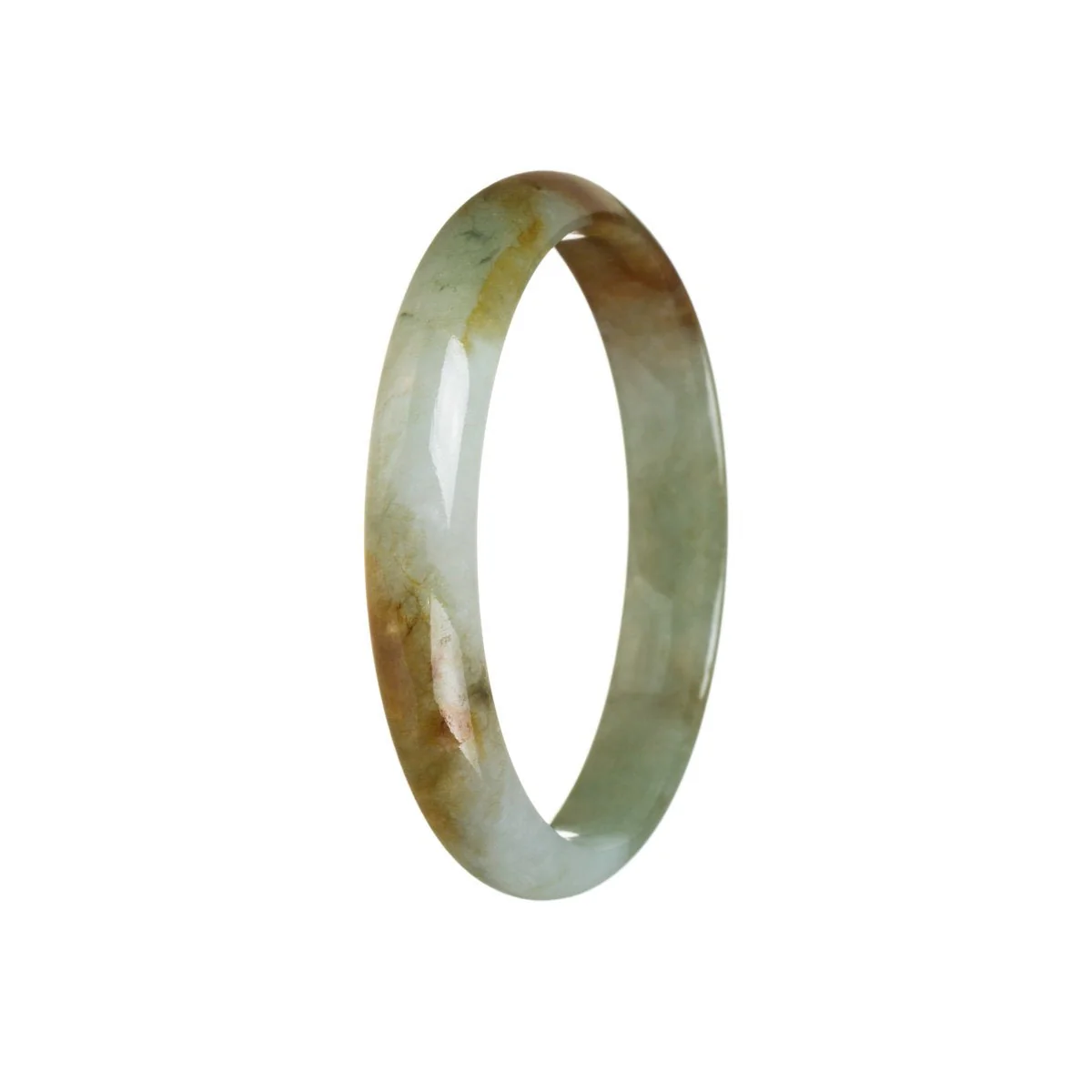 Genuine Type A Green with Honey Burma Jade Bangle Bracelet - 54mm Half Moon - Image 3