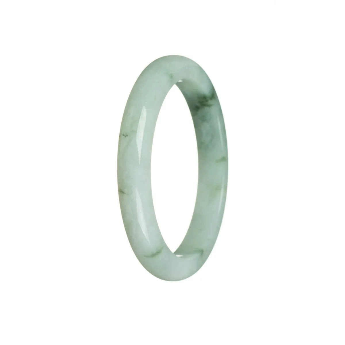 Authentic Grade A Pale green with pattern Jadeite Jade Bracelet - 55mm Semi Round
