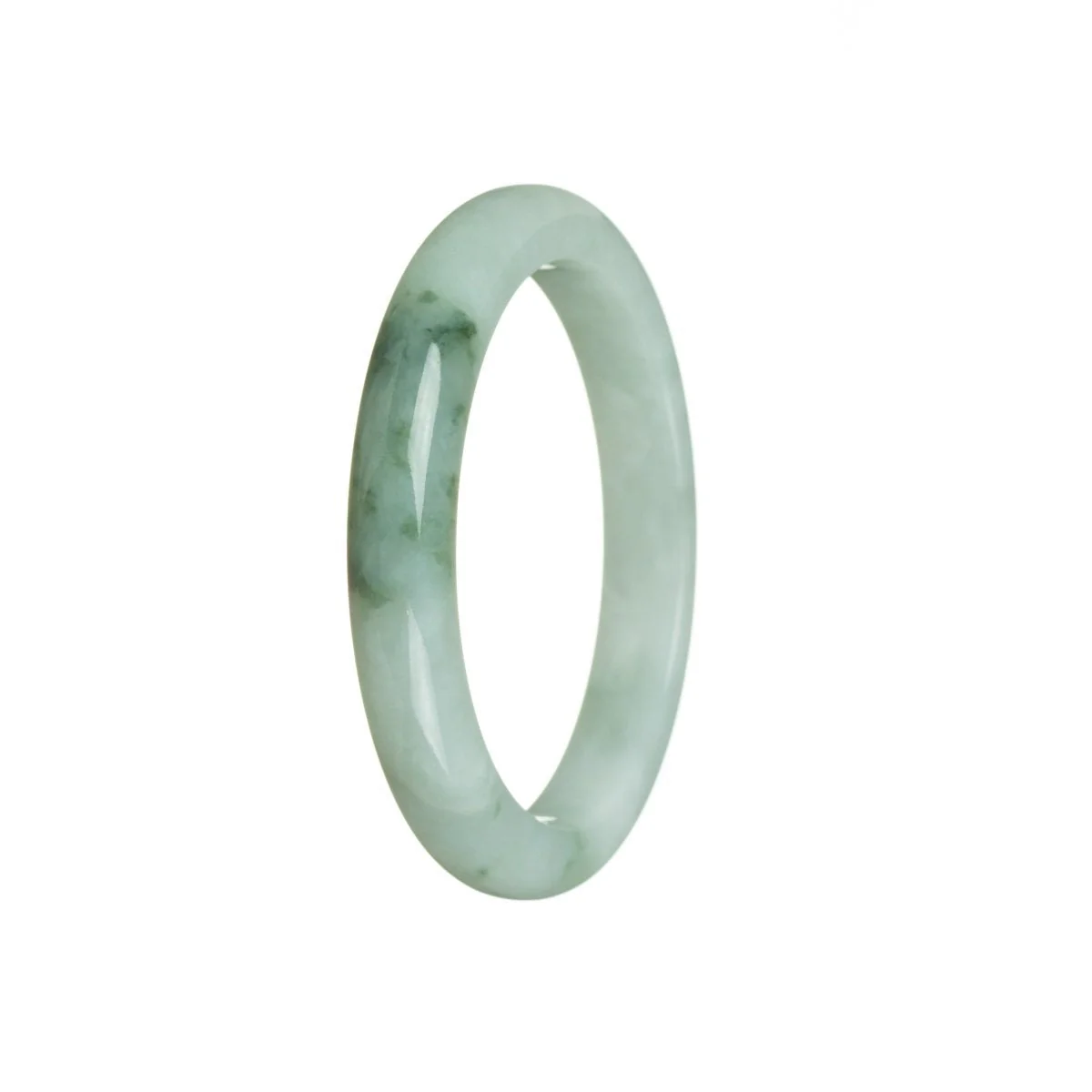 Authentic Grade A Pale green with pattern Jadeite Jade Bracelet - 55mm Semi Round - Image 2