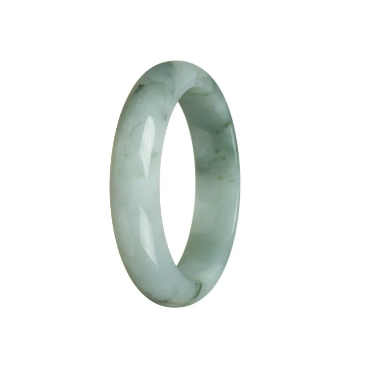 Real Untreated White flower Jadeite Jade Bracelet - 55mm Half Moon