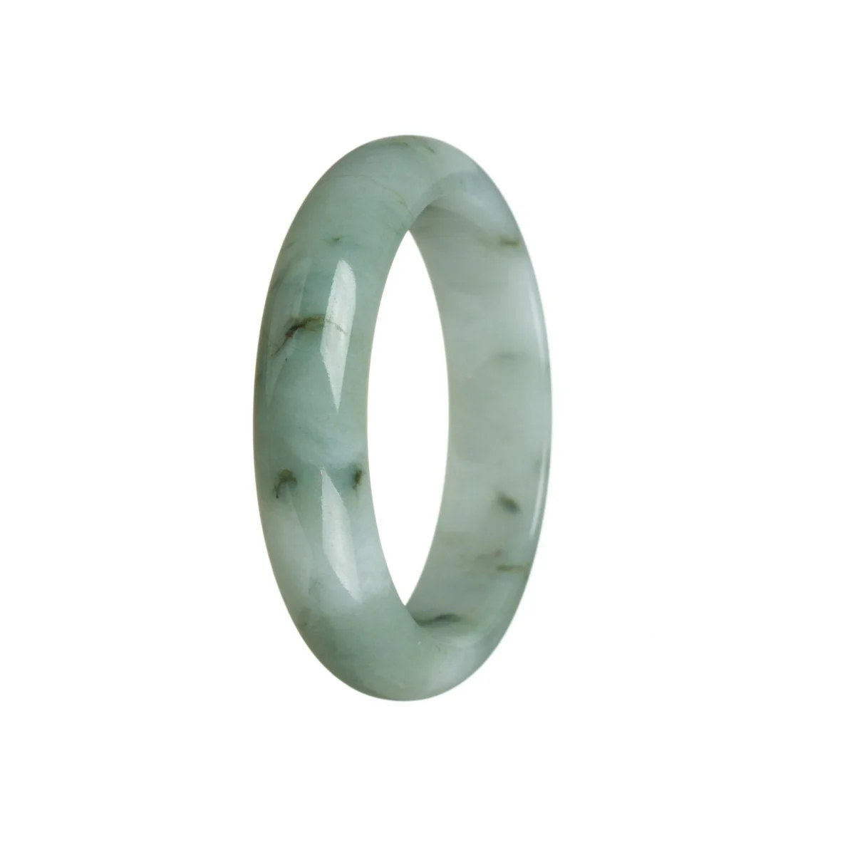 Real Untreated White flower Jadeite Jade Bracelet - 55mm Half Moon - Image 2