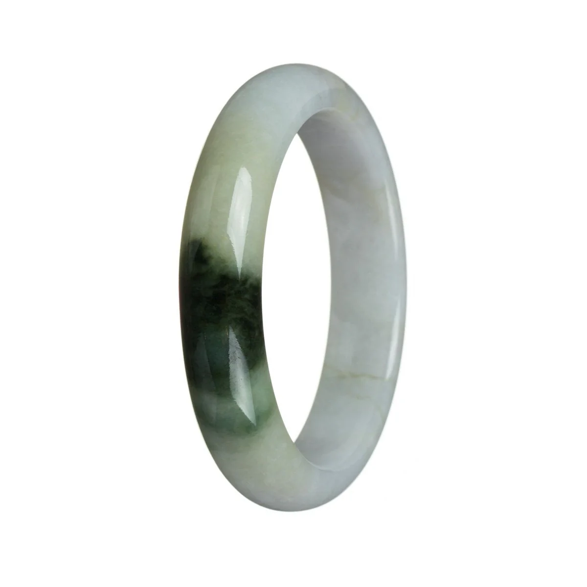 Real Grade A White with flower Jade Bangle Bracelet - 59mm Semi Round - Image 2