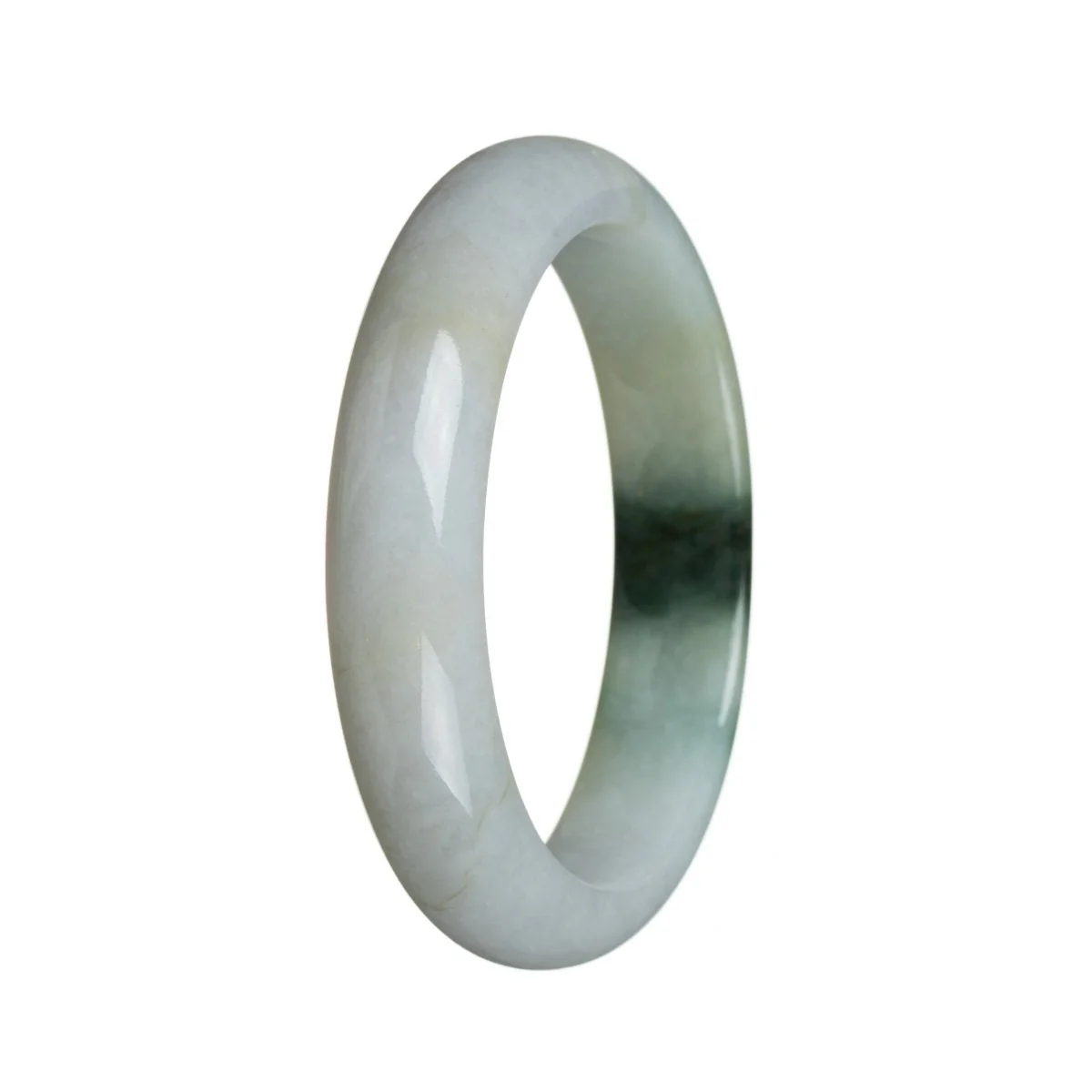 Real Grade A White with flower Jade Bangle Bracelet - 59mm Semi Round - Image 3