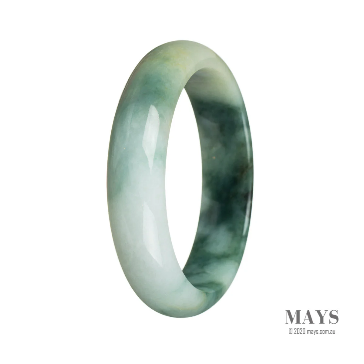 Authentic Type A Green flower Jadeite Bangle Bracelet - 59mm Half Moon