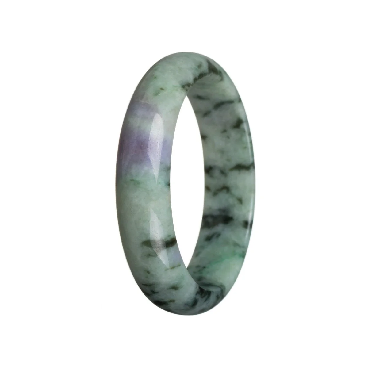 Genuine Grade A Green with strong lavender Burmese Jade Bangle Bracelet - 55mm Half Moon