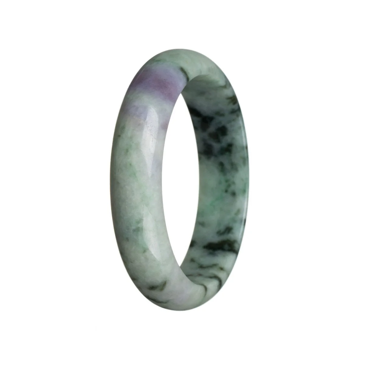 Genuine Grade A Green with strong lavender Burmese Jade Bangle Bracelet - 55mm Half Moon - Image 2