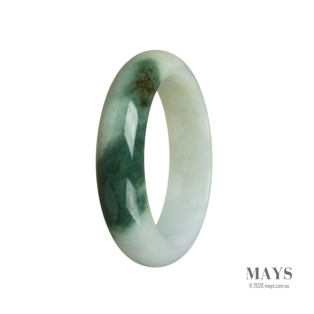 Real Untreated White flower Jadeite Jade Bracelet - 52mm Half Moon