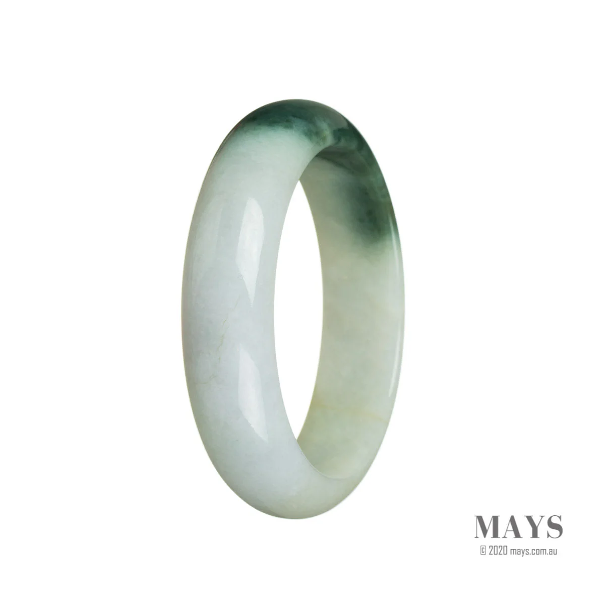 Real Untreated White flower Jadeite Jade Bracelet - 52mm Half Moon - Image 3
