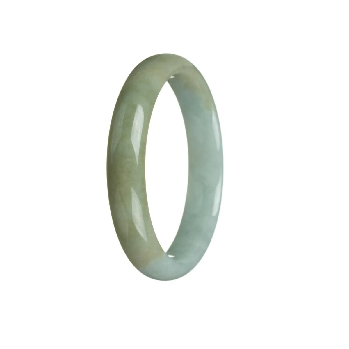 Certified Untreated Green and Brownish green Jadeite Jade Bracelet - 56mm Half Moon - Image 2