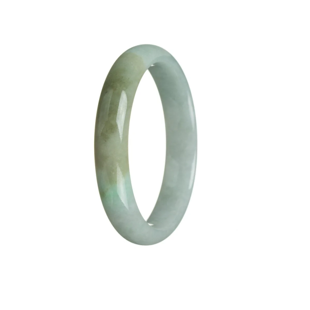Genuine Type A White With Green Traditional Jade Bangle - 56mm Half Moon - Image 2