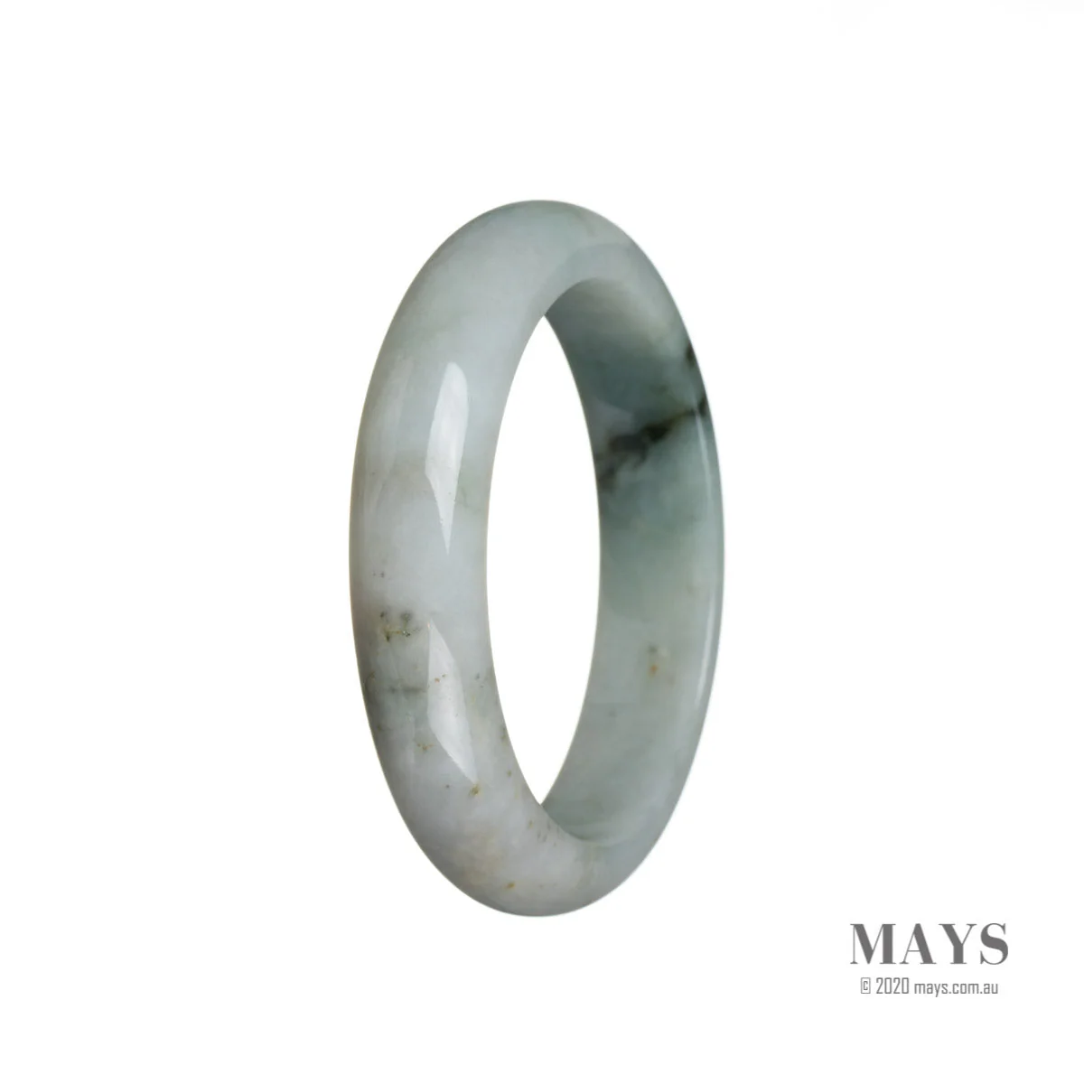 Genuine Grade A White flower Traditional Jade Bracelet - 55mm Semi Round