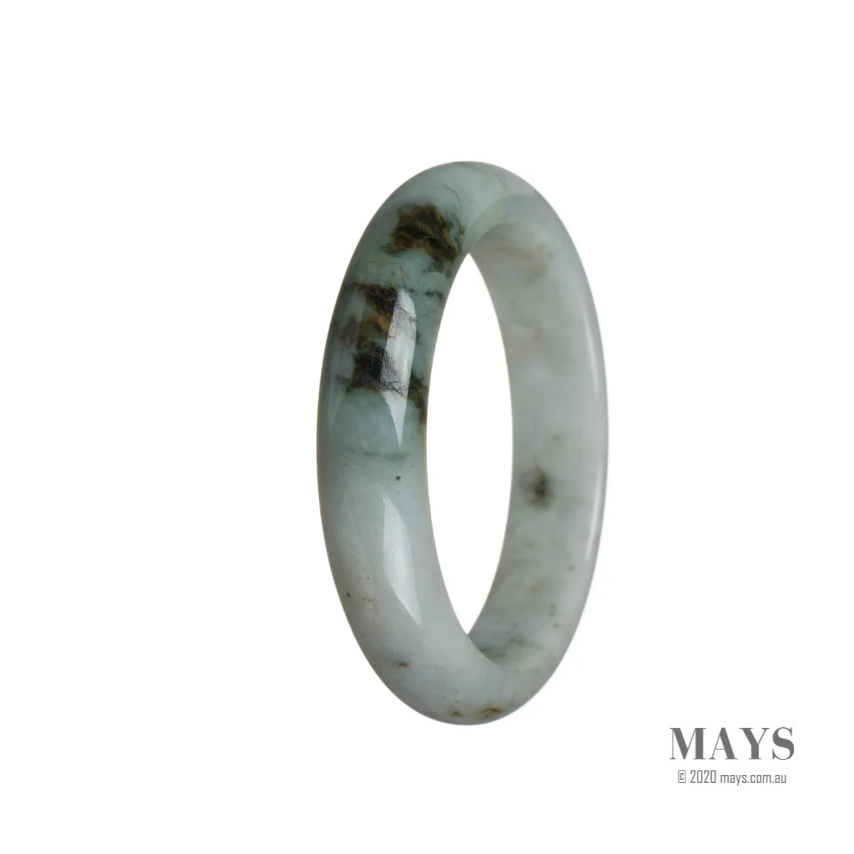 Genuine Grade A White flower Traditional Jade Bracelet - 55mm Semi Round - Image 2