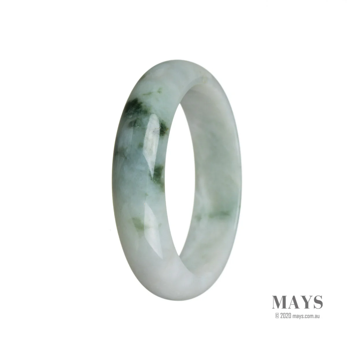 Real Type A White with green flower Burmese Jade Bangle - 59mm Half Moon