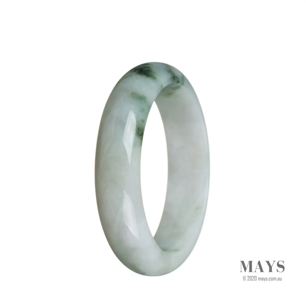 Real Type A White with green flower Burmese Jade Bangle - 59mm Half Moon - Image 2